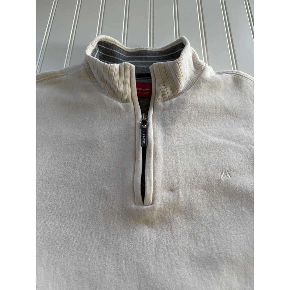 Arrow 1/4 Zip White Pullover‎ Sweater Mens M Preppy Cotton Blend